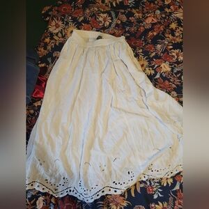 Midi/Maxi Eyelet Lace Boho Skirt, Size L, White